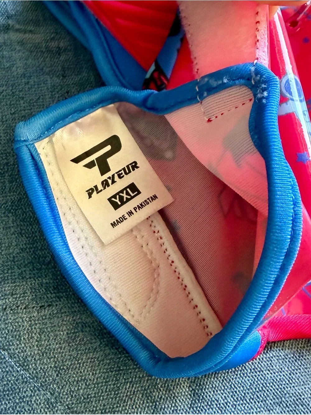Youth XL Flag Football Grip Gloves in Pink and Blue - Space Print